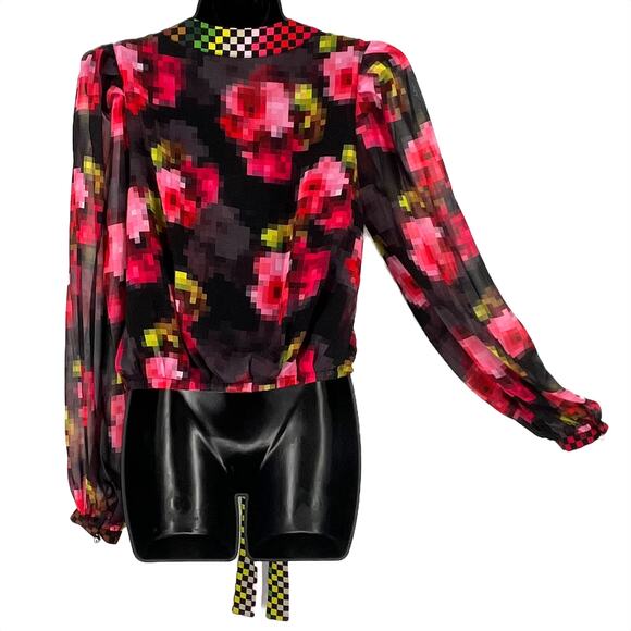 Le Superbe Women Cyber Floral Button Crop Blouse in Black/Multi Size 0 - Picture 5 of 10